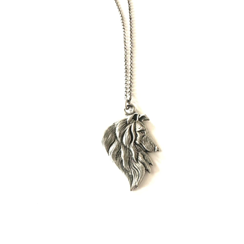 New English Pewter Rough Collie / Sheltie Pendant Necklace
